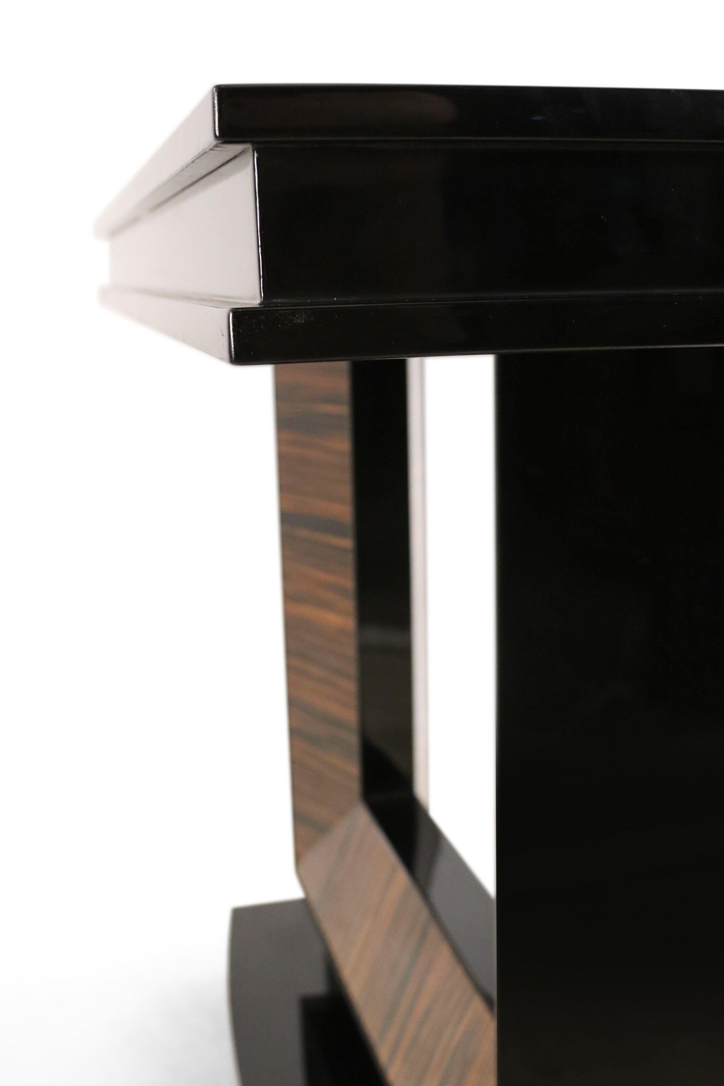 Bronze French Art Deco Style Palisander Veneer Console Table For Sale