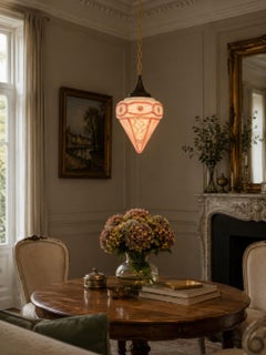 French Art Deco Style Pink Frosted Glass Pendant Lantern, circa 1930