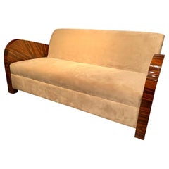 French Art Deco Style Rosewood Sofa/Couch Lacquered Rosewood Velour Upholstery
