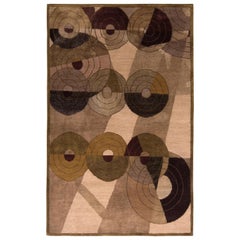 Tapis et tapis Kilim de style Art Déco français beige et marron à motif personnalisé