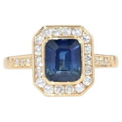 French Art Deco Style Sapphire Diamonds 18 Karat Yellow Gold Ring French Art Deco Style Sapphire Diamonds 18 Karat Yellow Gold Ring