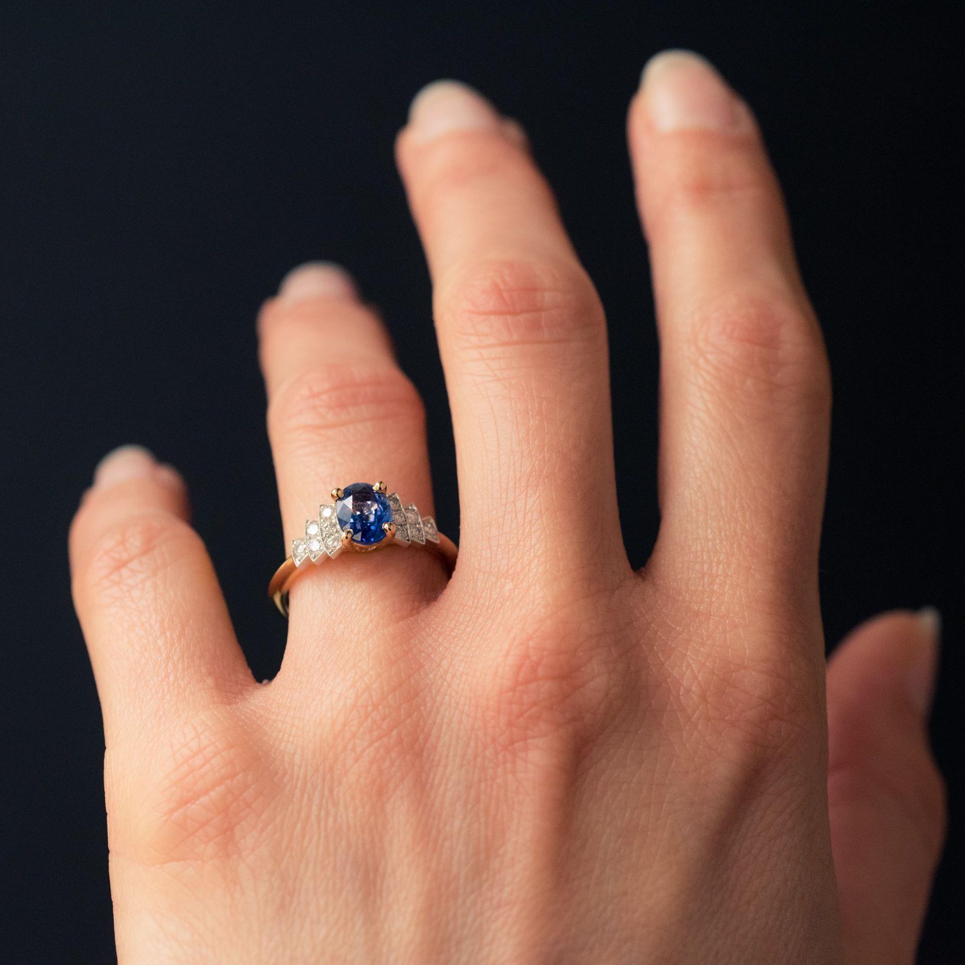 French Art Deco Style Sapphire Diamonds Ring 2