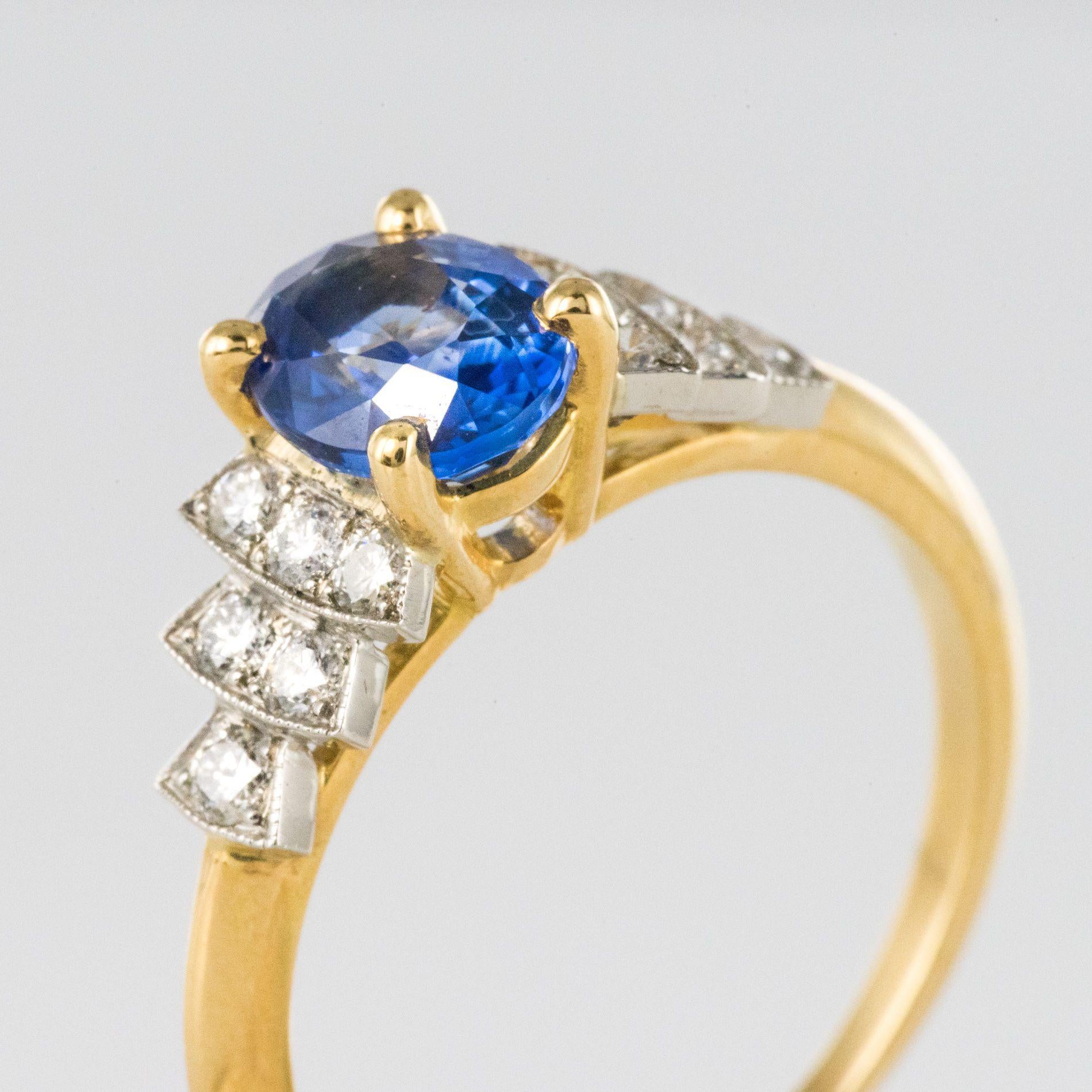 French Art Deco Style Sapphire Diamonds Ring 3
