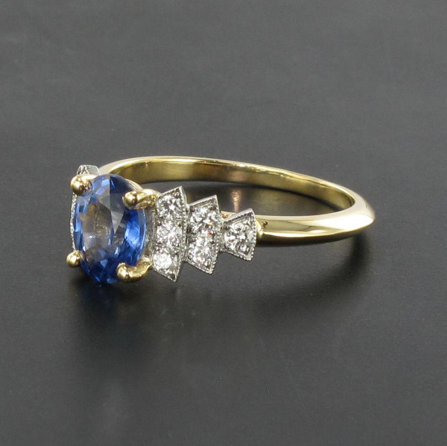 French Art Deco Style Sapphire Diamonds Ring 11