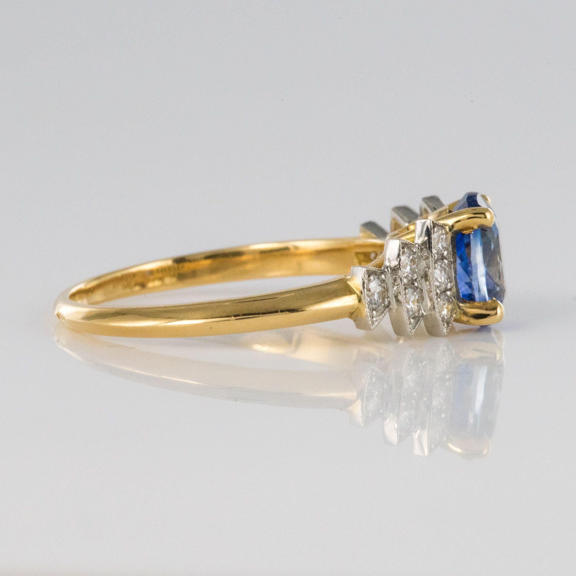 French Art Deco Style Sapphire Diamonds Ring 9