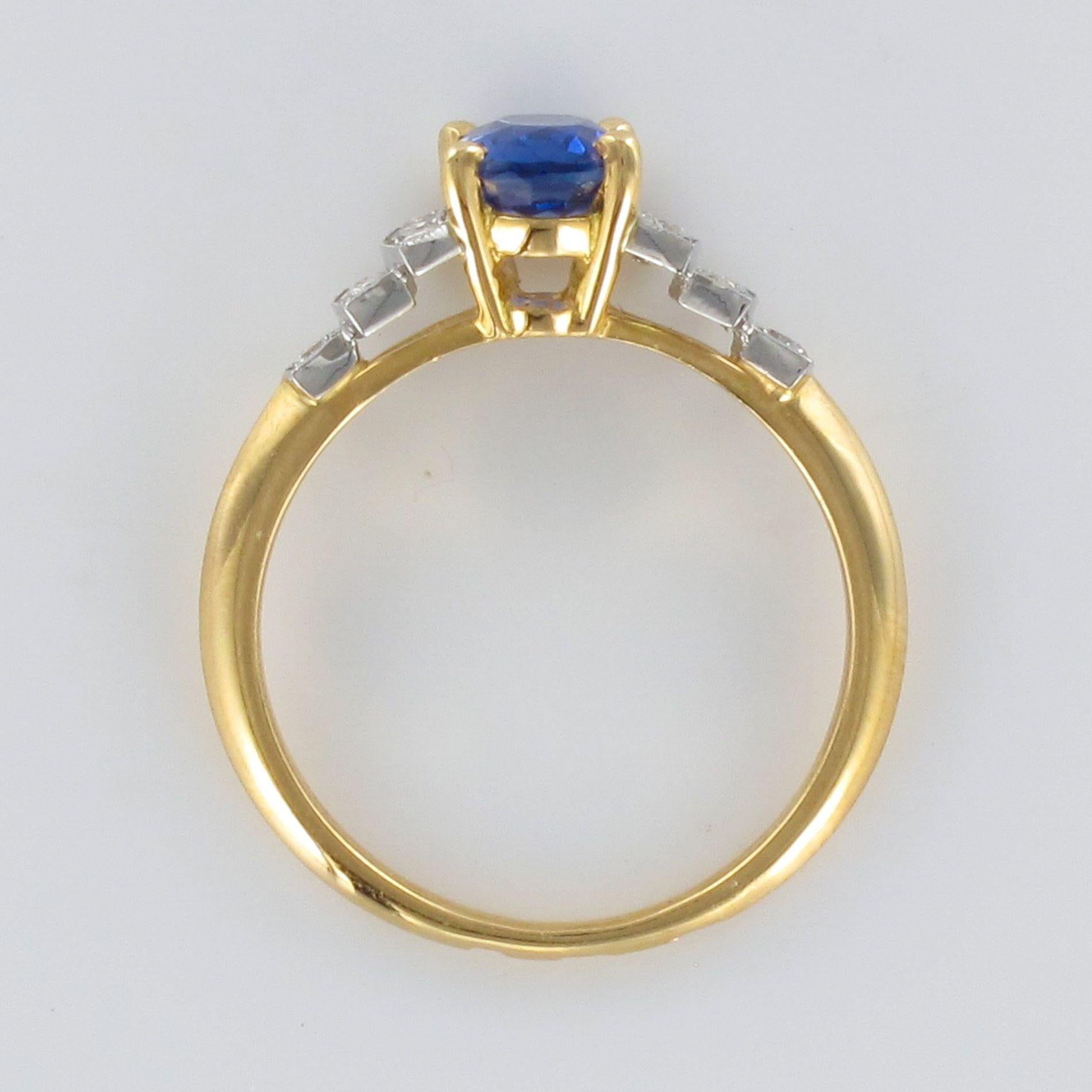 French Art Deco Style Sapphire Diamonds Ring 13