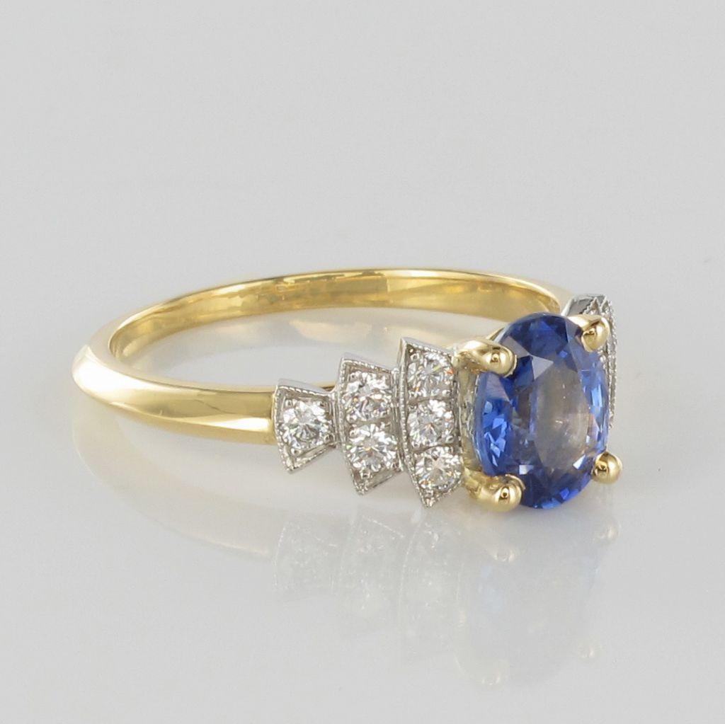 French Art Deco Style Sapphire Diamonds Ring 10
