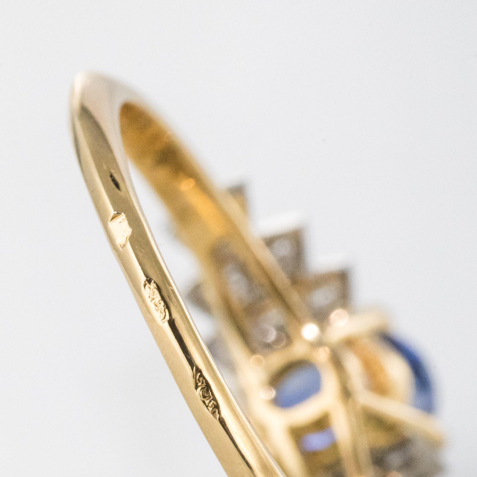 French Art Deco Style Sapphire Diamonds Ring 14