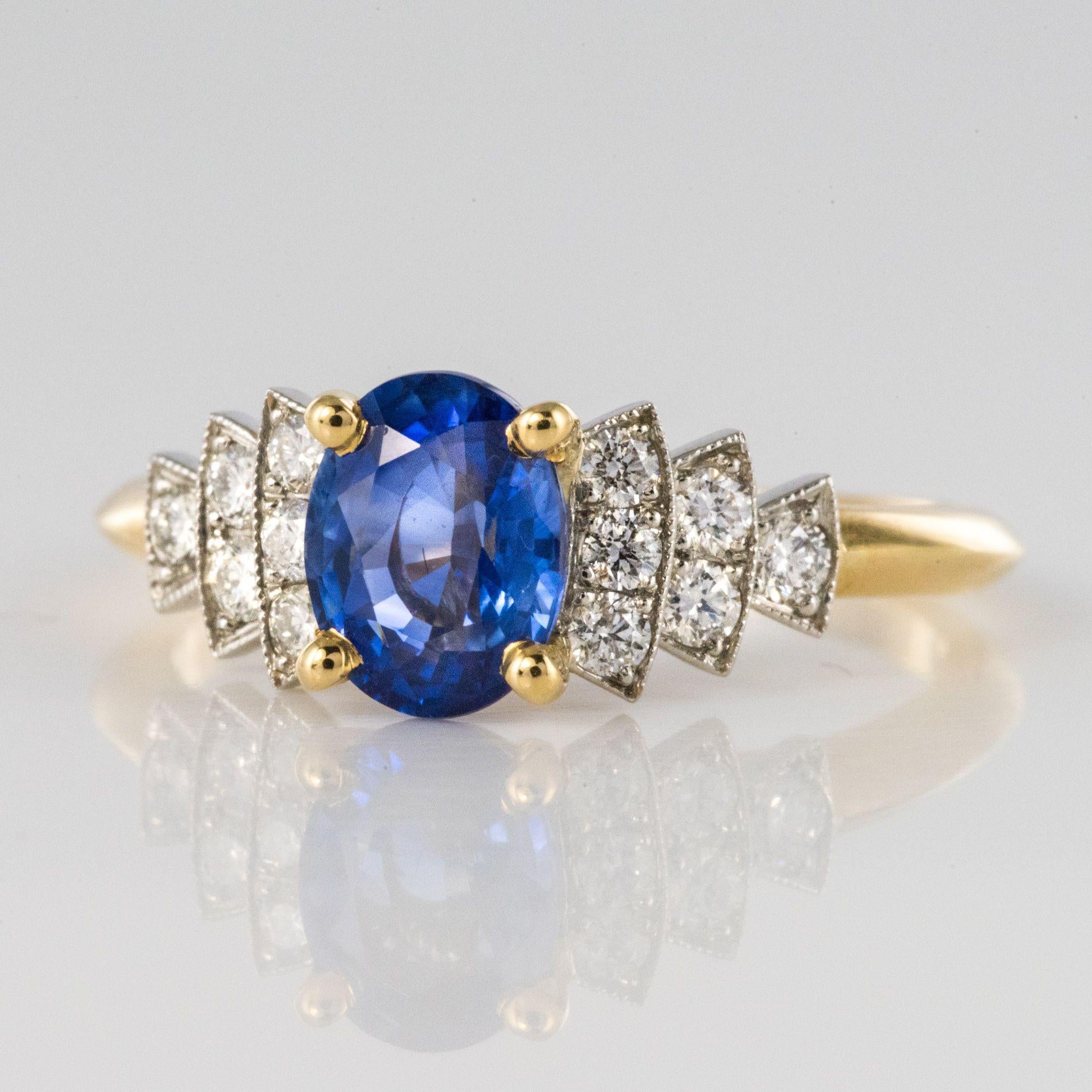 French Art Deco Style Sapphire Diamonds Ring In New Condition In Poitiers, FR