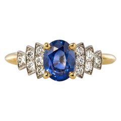 French Art Deco Style Sapphire Diamonds Ring