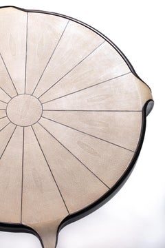 French Art Deco Style Shagreen and Ebony Coffee Table with Silver Sabots