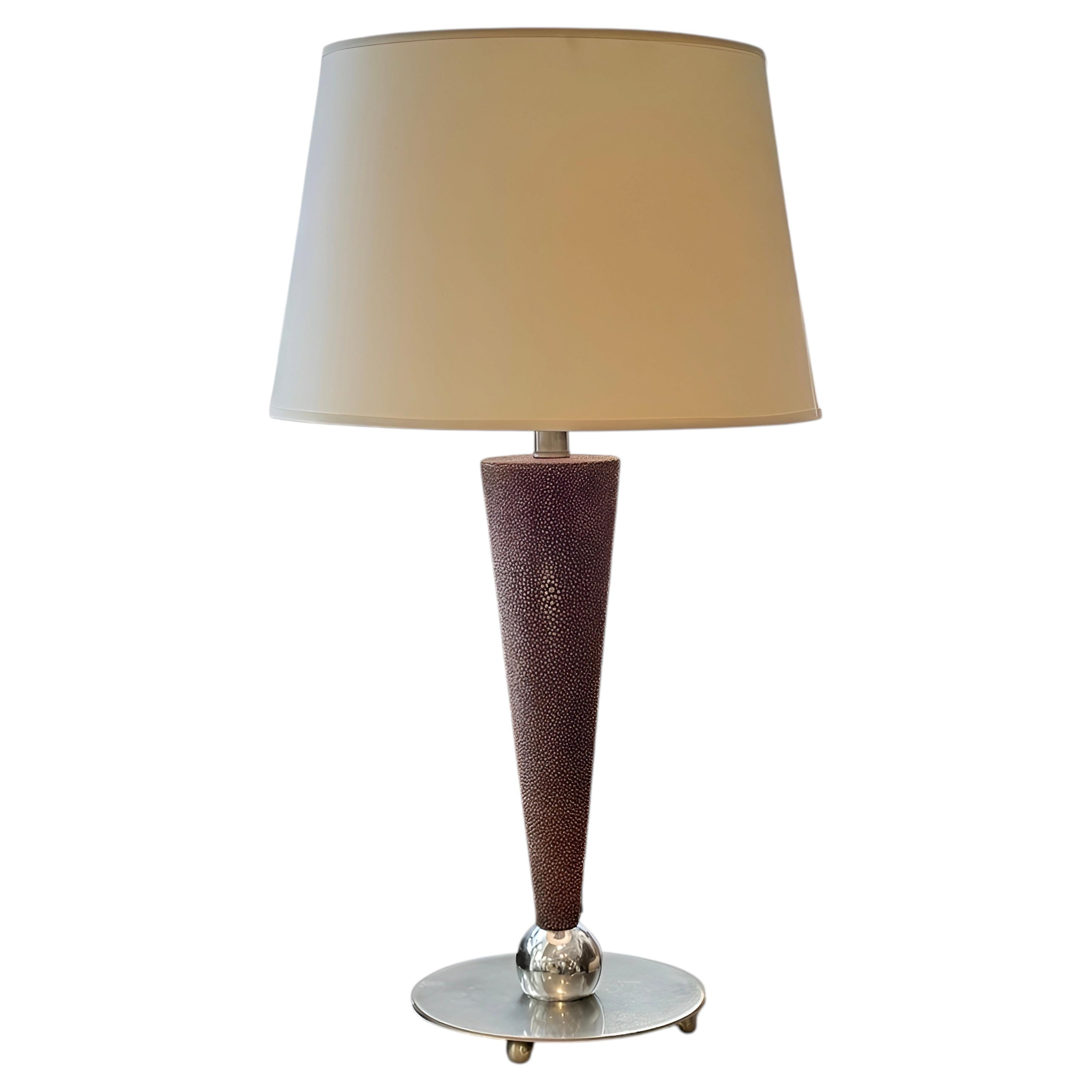French Art Deco Style Shagreen and Nickel Table Lamp