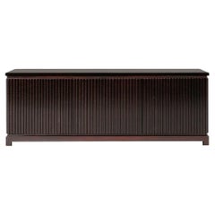 French Art-Deco Style Sideboard-Ebony Wood Slatted Doors & Stone Top