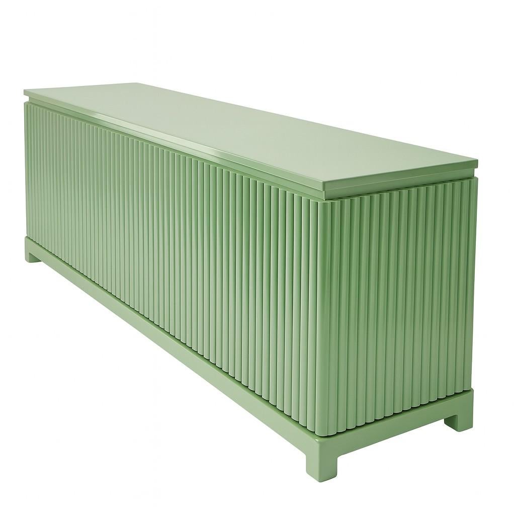 Modern French Art-Deco Style Sideboard With Wood Slatted Doors In RAL 7033 Cement Grey For Sale