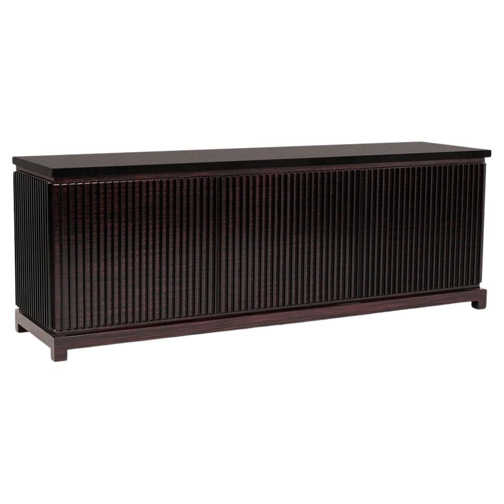 Portuguese French Art-Deco Style Sideboard With Wood Slatted Doors In RAL 7033 Cement Grey For Sale