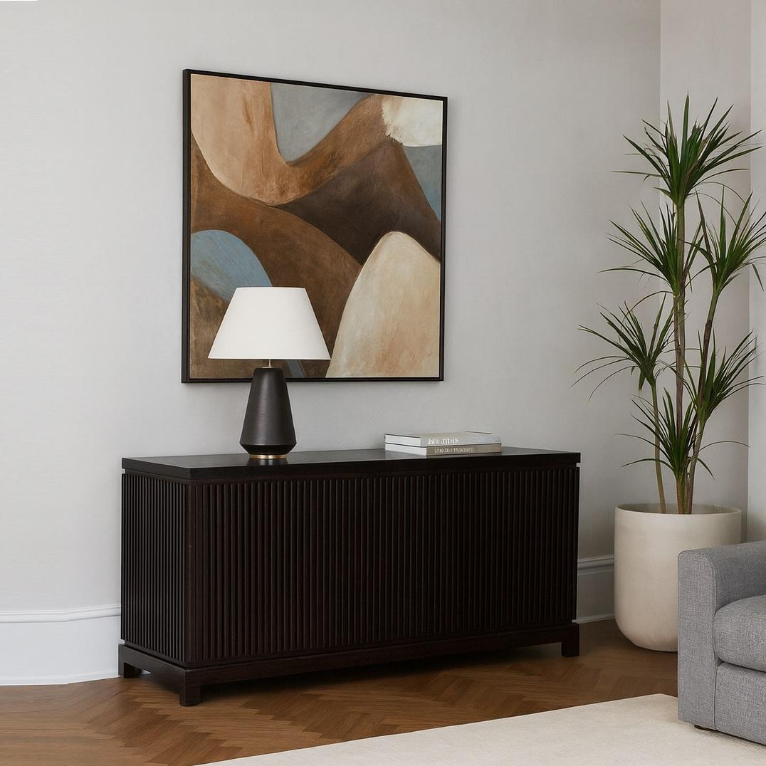 French Art-Deco Style Sideboard With Wood Slatted Doors In RAL 7033 Cement Grey In New Condition For Sale In NEW YORK, NY