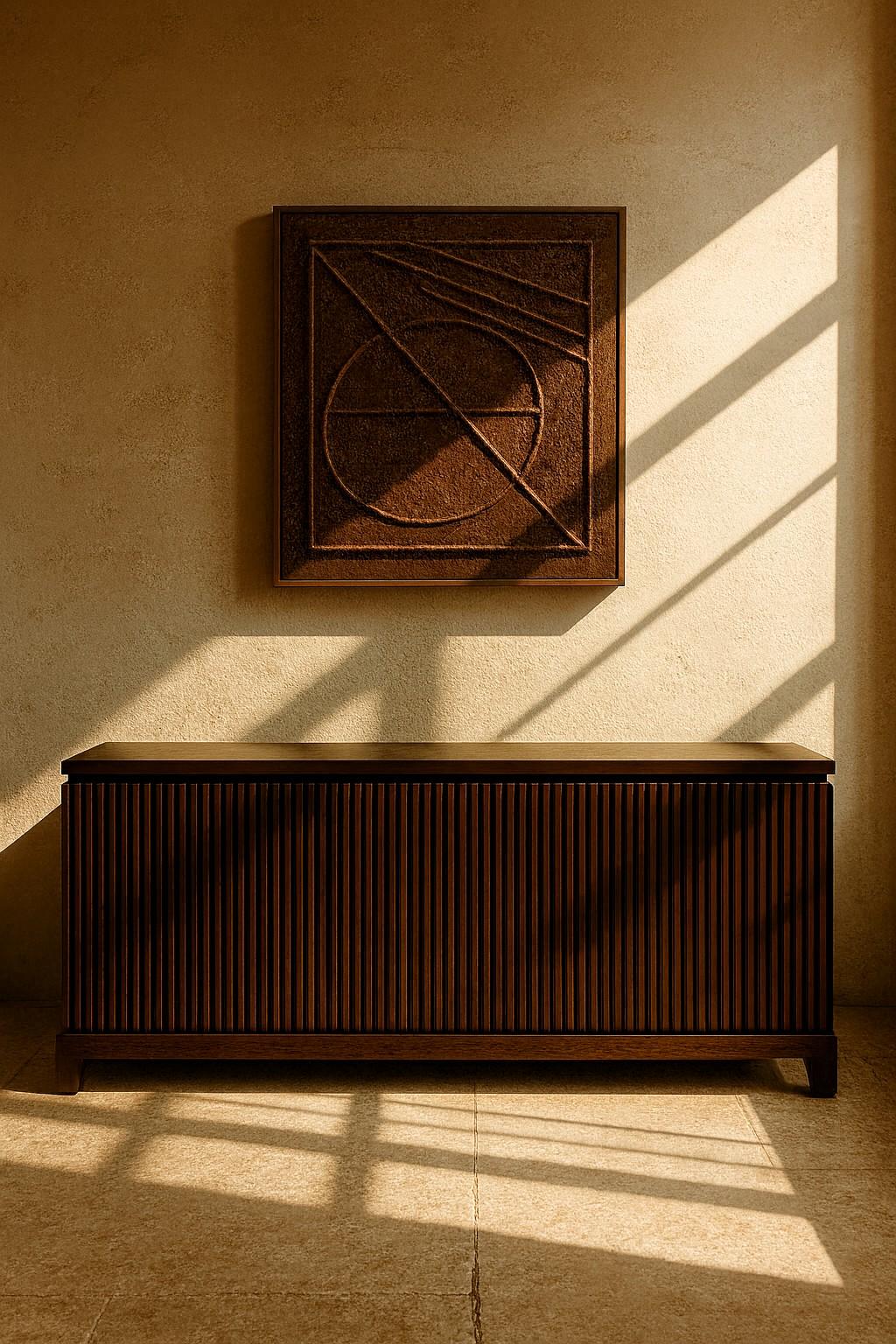 French Art-Deco Style Sideboard With Wood Slatted Doors In RAL 7033 Cement Grey For Sale 1