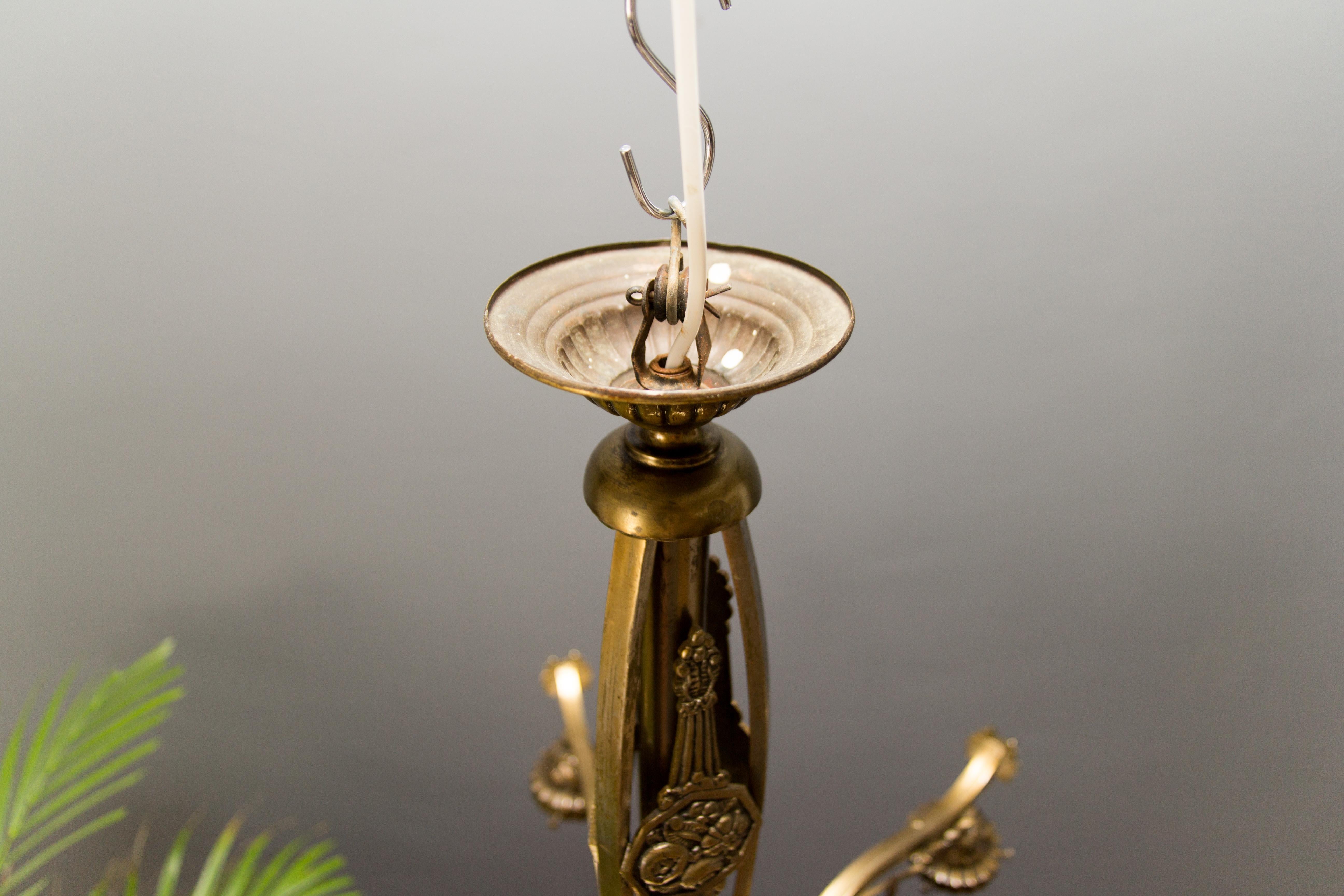 French Art Deco Style Six-Light Bronze and Frosted Glass Chandelier, 1930s 2