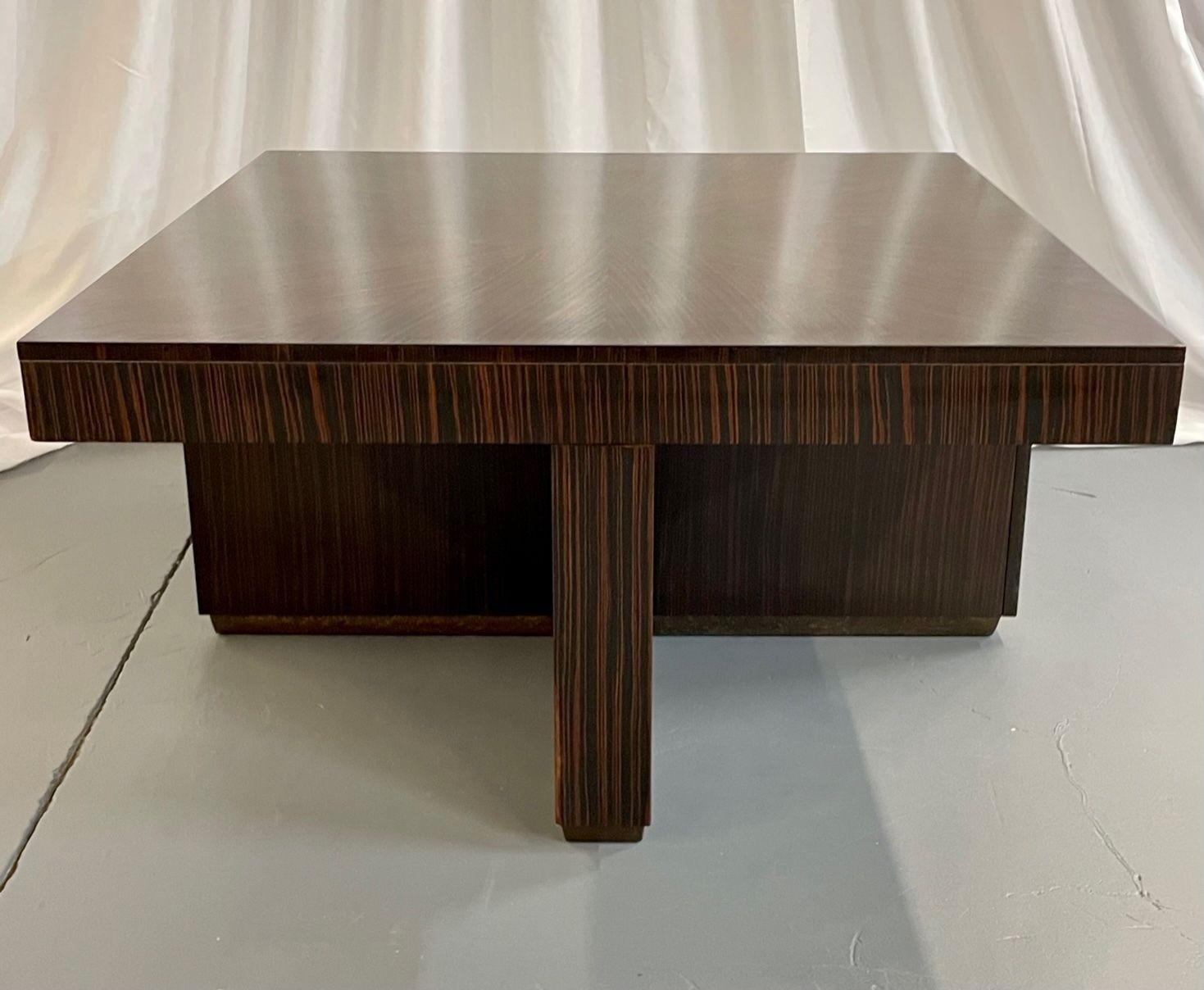 Wood French Art Deco Style Square Macassar Coffee Table, Mid-Century Modern, Sunburst