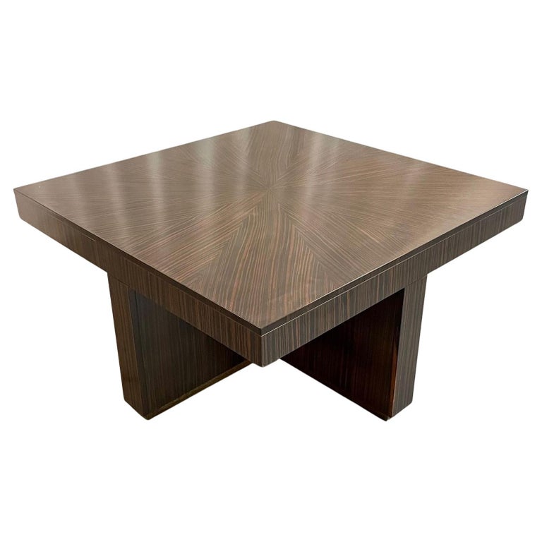 French Art Deco Style Square Macassar Coffee Table, Mid-Century Modern, Sunburst For Sale at 1stDibs