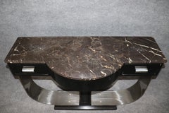 French Art Deco Style Steel Ebonized Lacquered Walnut Marble Console Table