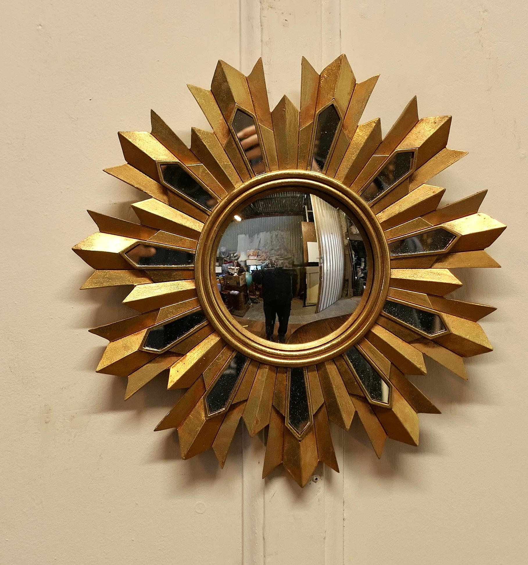20th Century French Art Deco Style Sunburst-Starburst Gilt Mirror  A Lovely dainty piece