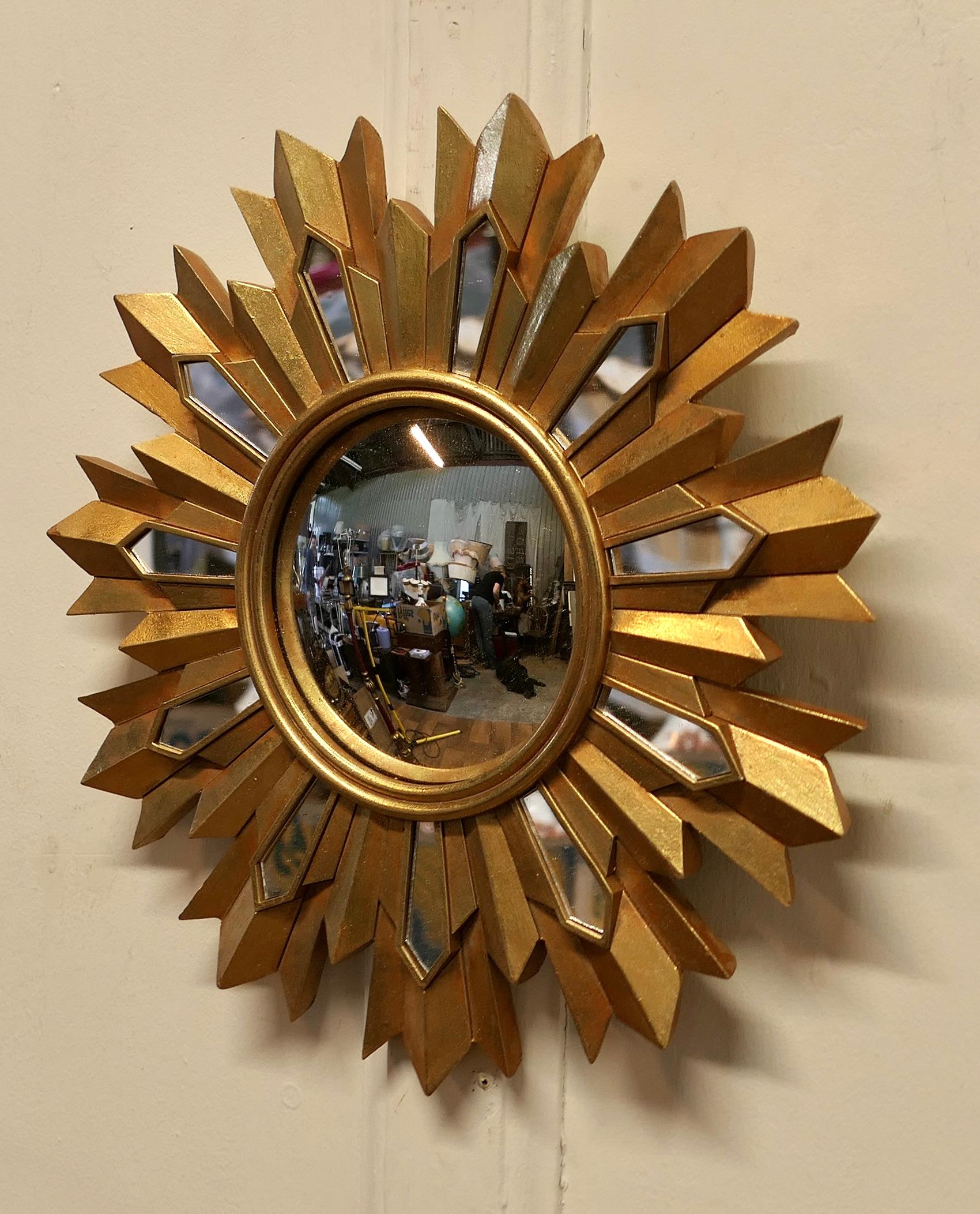 French Art Deco Style Sunburst-Starburst Gilt Mirror  A Lovely dainty piece 1