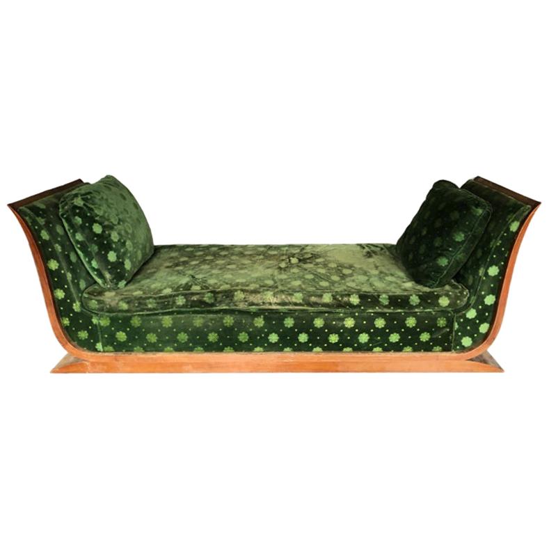 French Art Deco Style Sycamore Sleigh Style Chaise