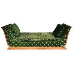 Vintage French Art Deco Style Sycamore Sleigh Style Chaise