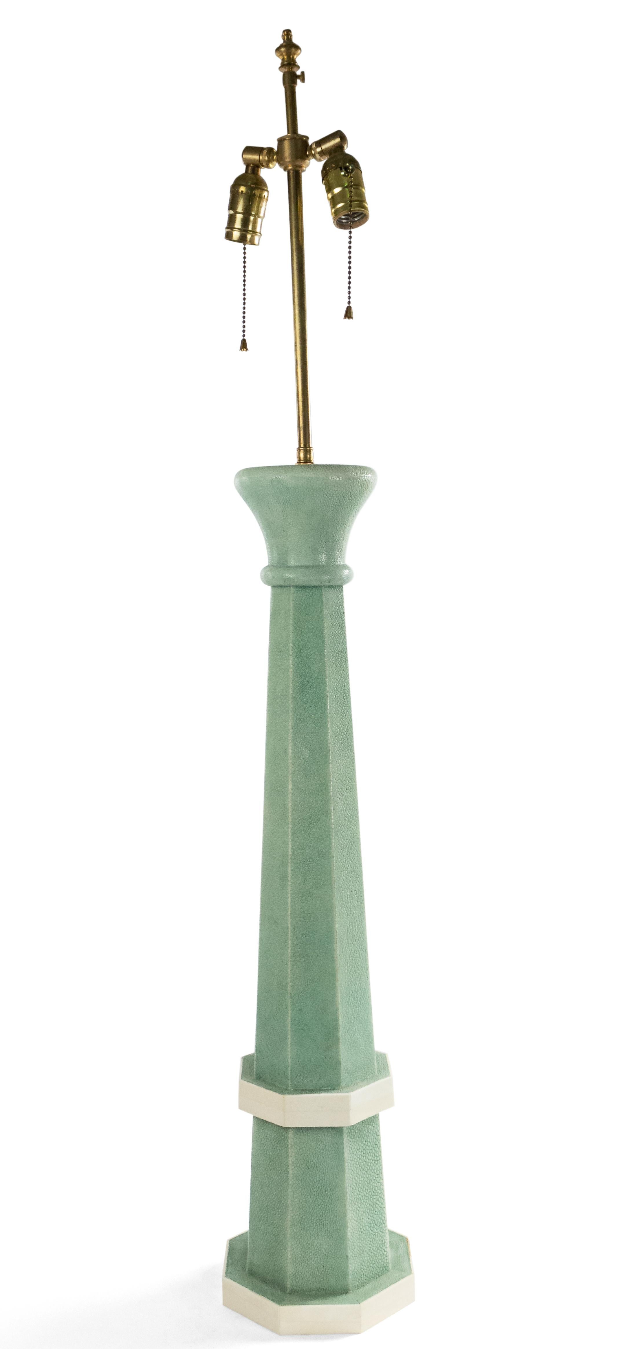 Bone French Art Deco Green Shagreen Table Lamp For Sale
