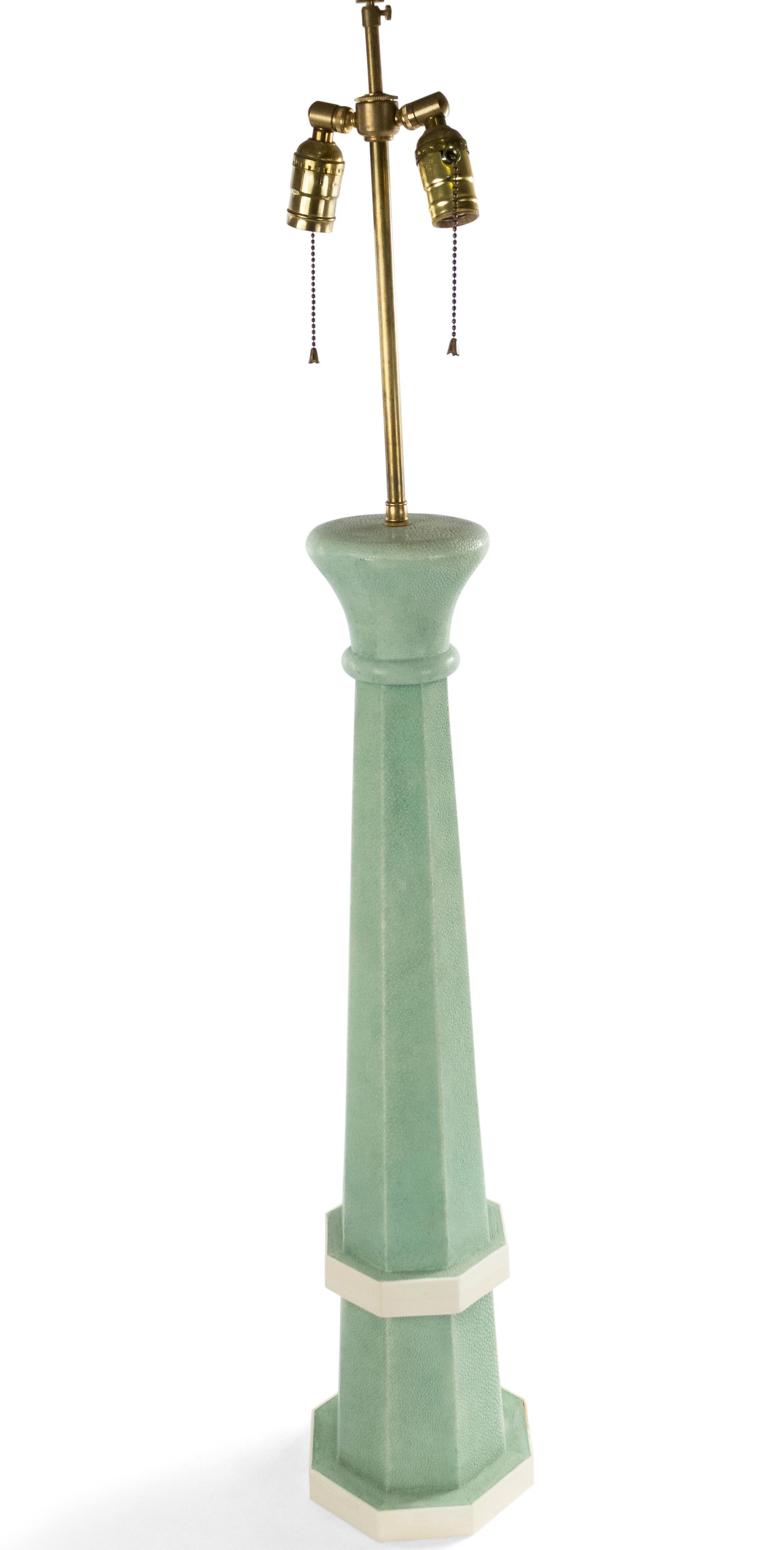 French Art Deco Green Shagreen Table Lamp For Sale 3