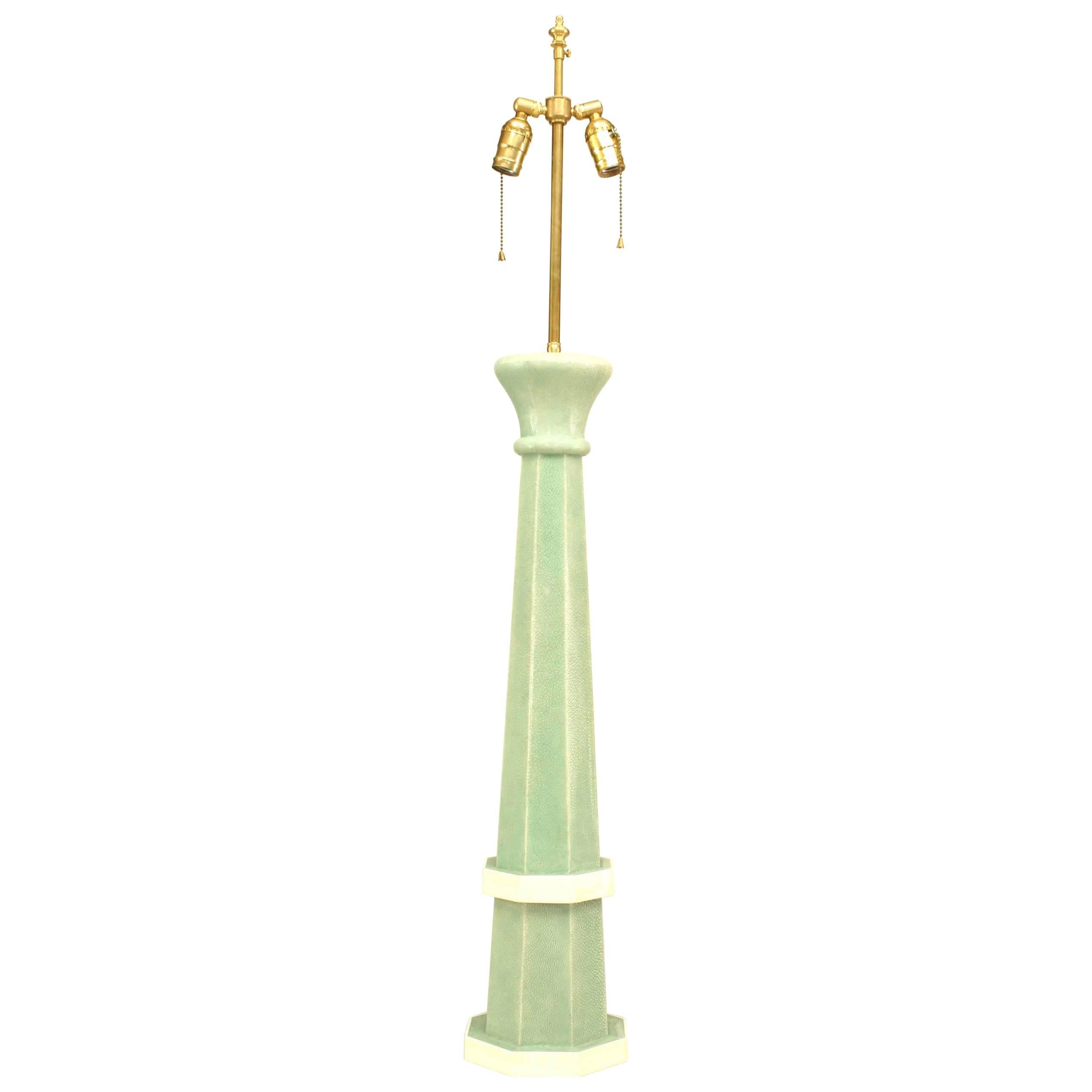 French Art Deco Green Shagreen Table Lamp