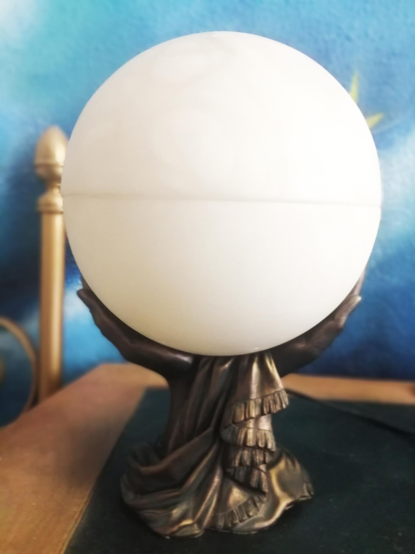 Table Lamp Natural Alabaster Full Moon French Art Deco Style, 20th Century For Sale 5