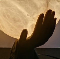 Table Lamp Natural Alabaster Full Moon French Art Deco Style, 20th Century