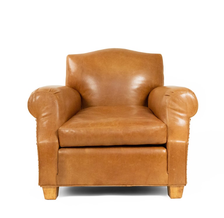 French Art Deco Style Tan Leather Club Chairs For Sale at 1stDibs