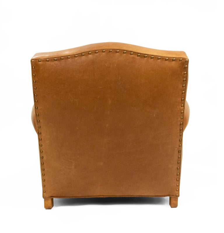 French Art Deco Style Tan Leather Club Chairs For Sale 1