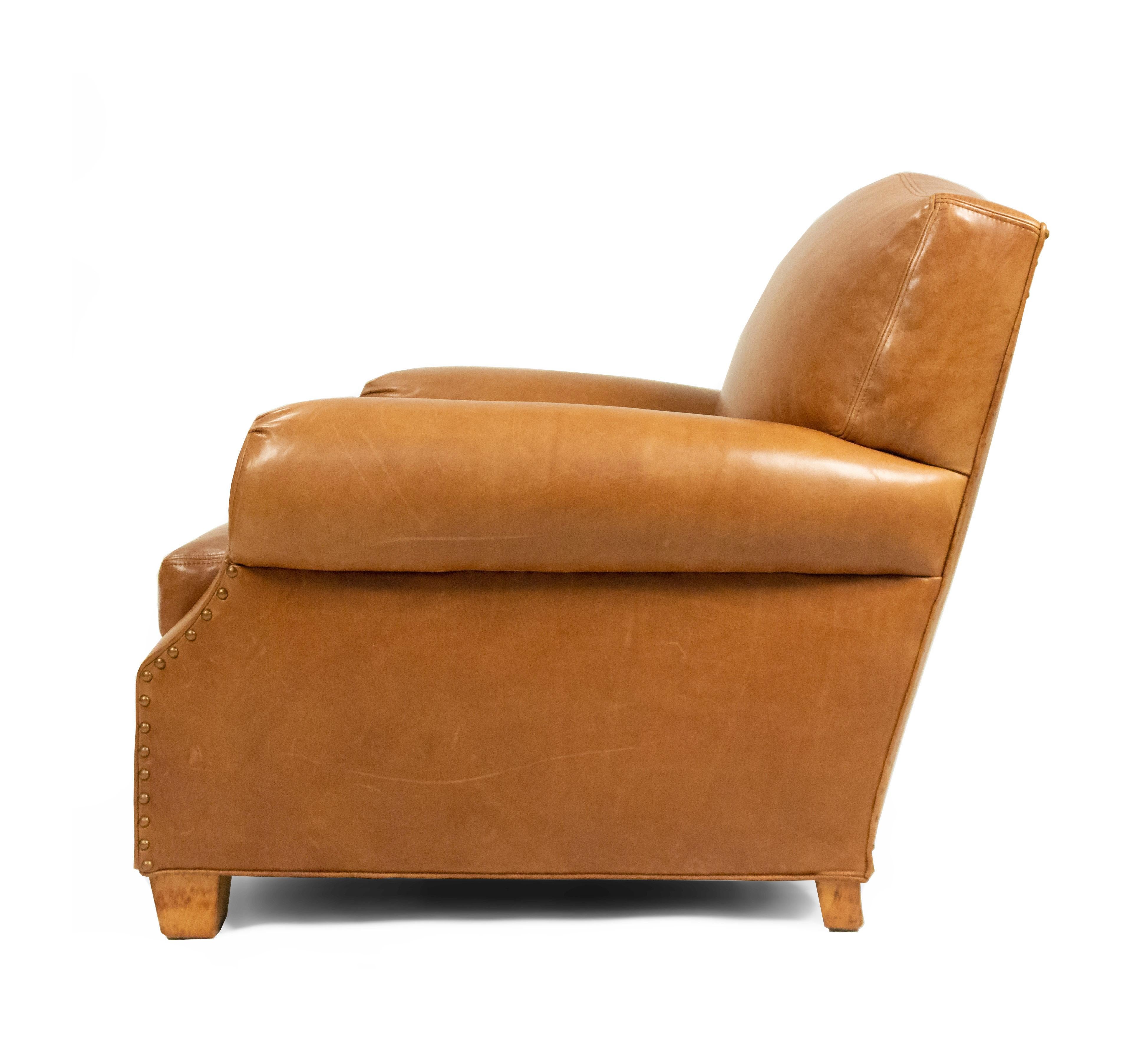 French Art Deco Style Tan Leather Club Chairs 3