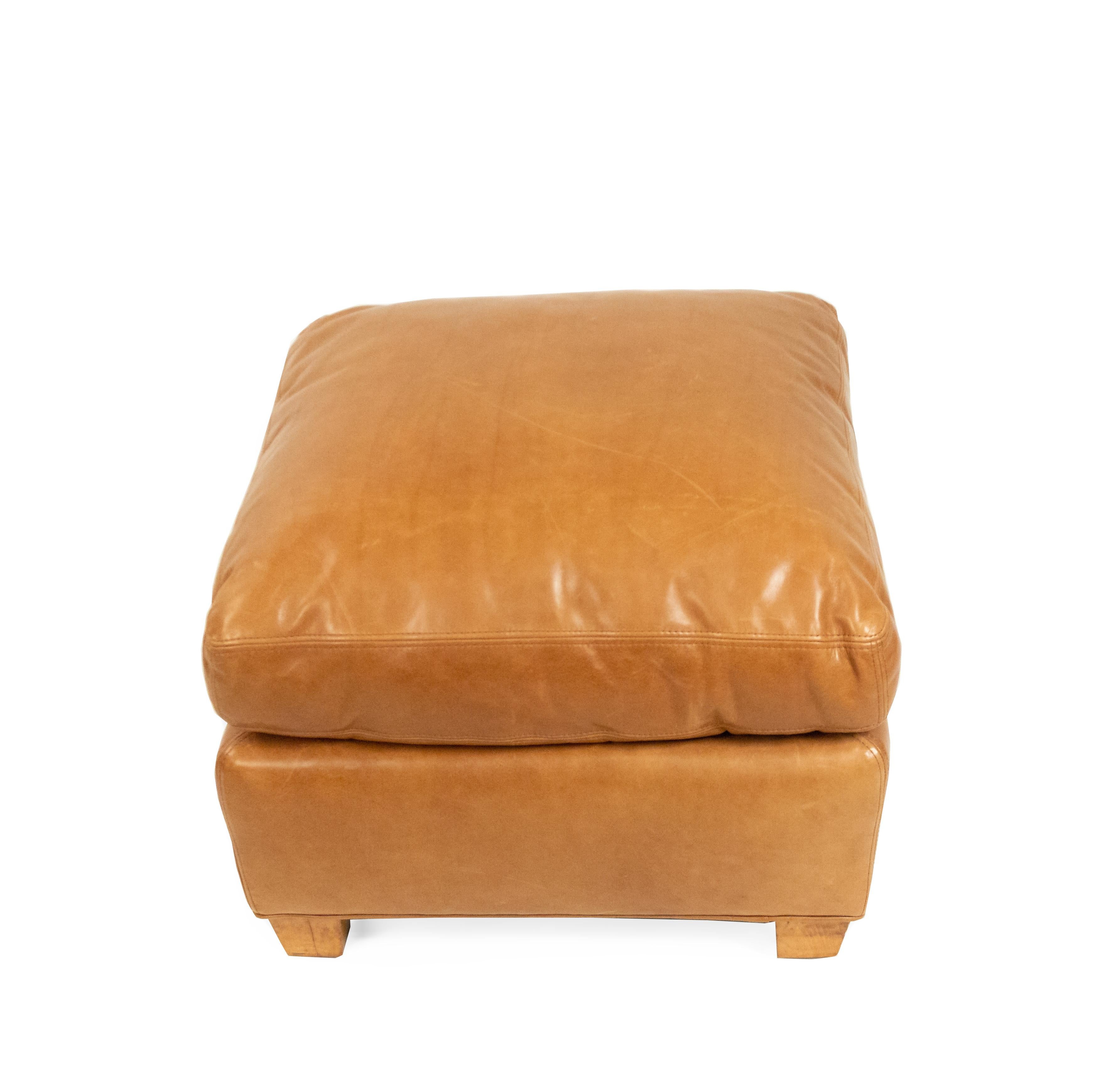 Otomana Cuadrada de Cuero Marrón Estilo Art Decó Francés siglo XX en venta