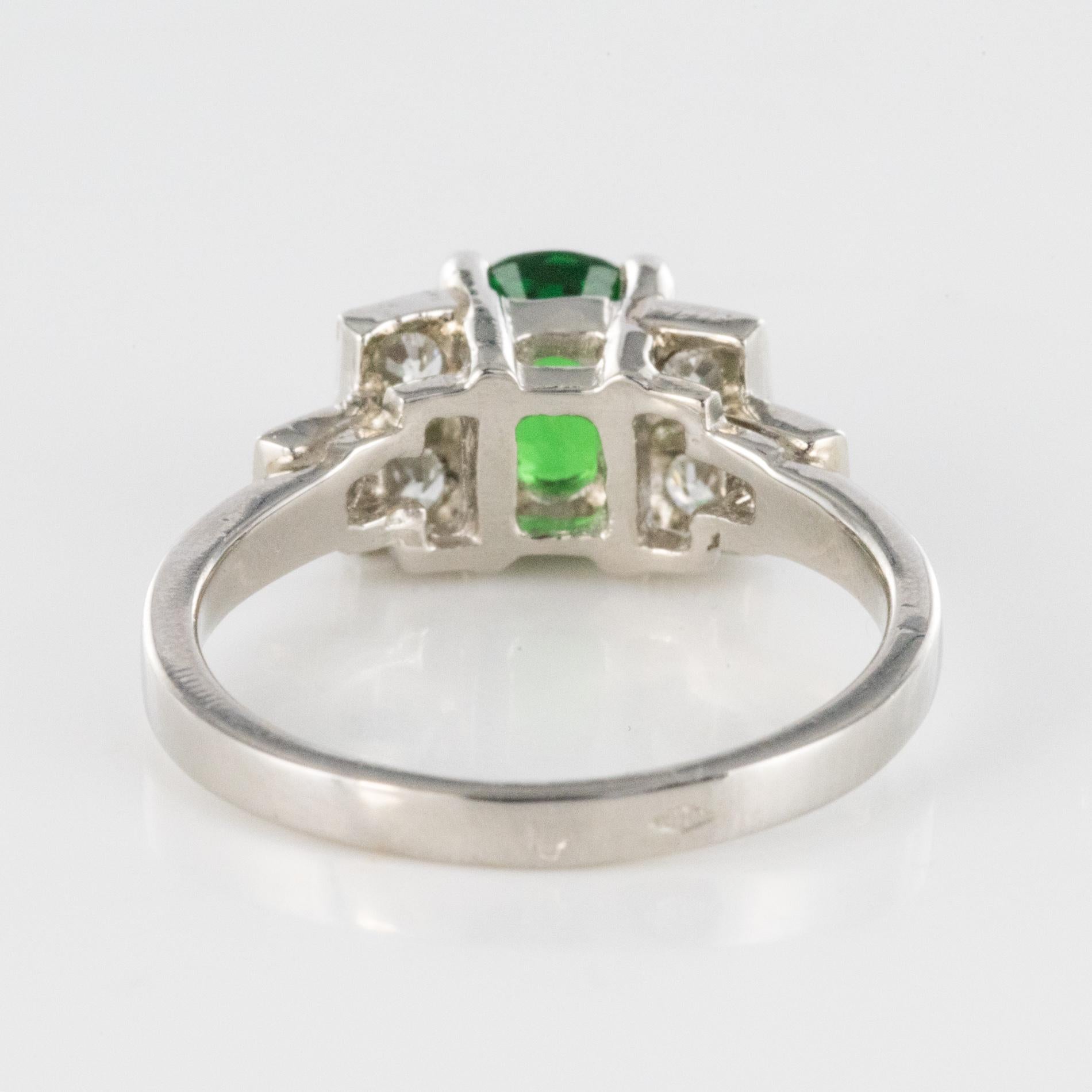 French Art Deco Style Tsavorite Garnet Diamonds Platinum Ring For Sale 8