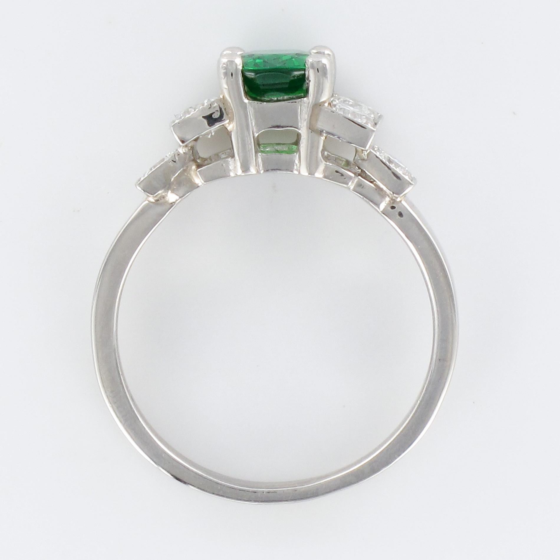 French Art Deco Style Tsavorite Garnet Diamonds Platinum Ring For Sale 10