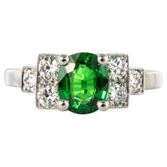 Bague de style Art déco français, grenat tsavorite, diamants et platine