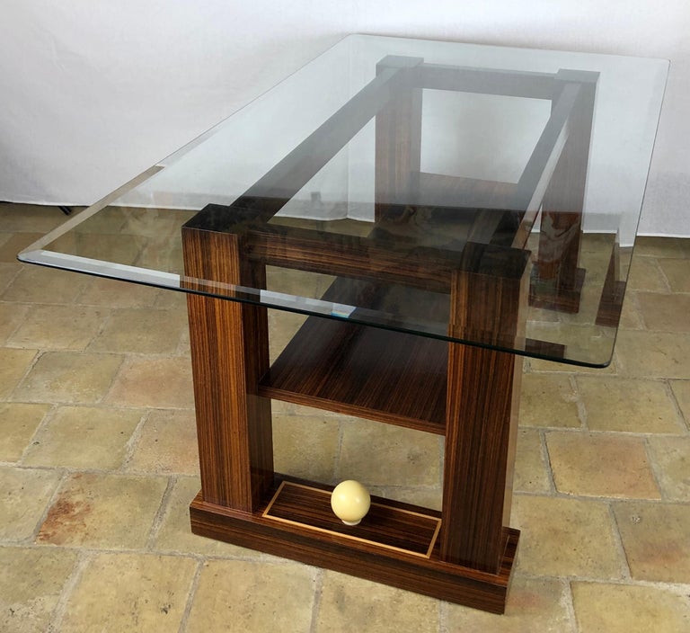 French Art Deco Style TwoTiered Rosewood Coffee Table with Glass Top