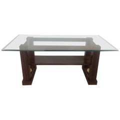 French Art Deco Style Two-Tiered Rosewood Coffee Table with Glass Top