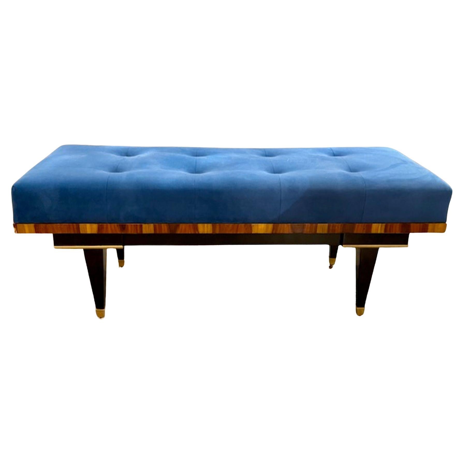French Art Deco Style Walnut and Black Lacquer Bench