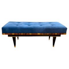 French Art Deco Style Walnut and Black Lacquer Bench