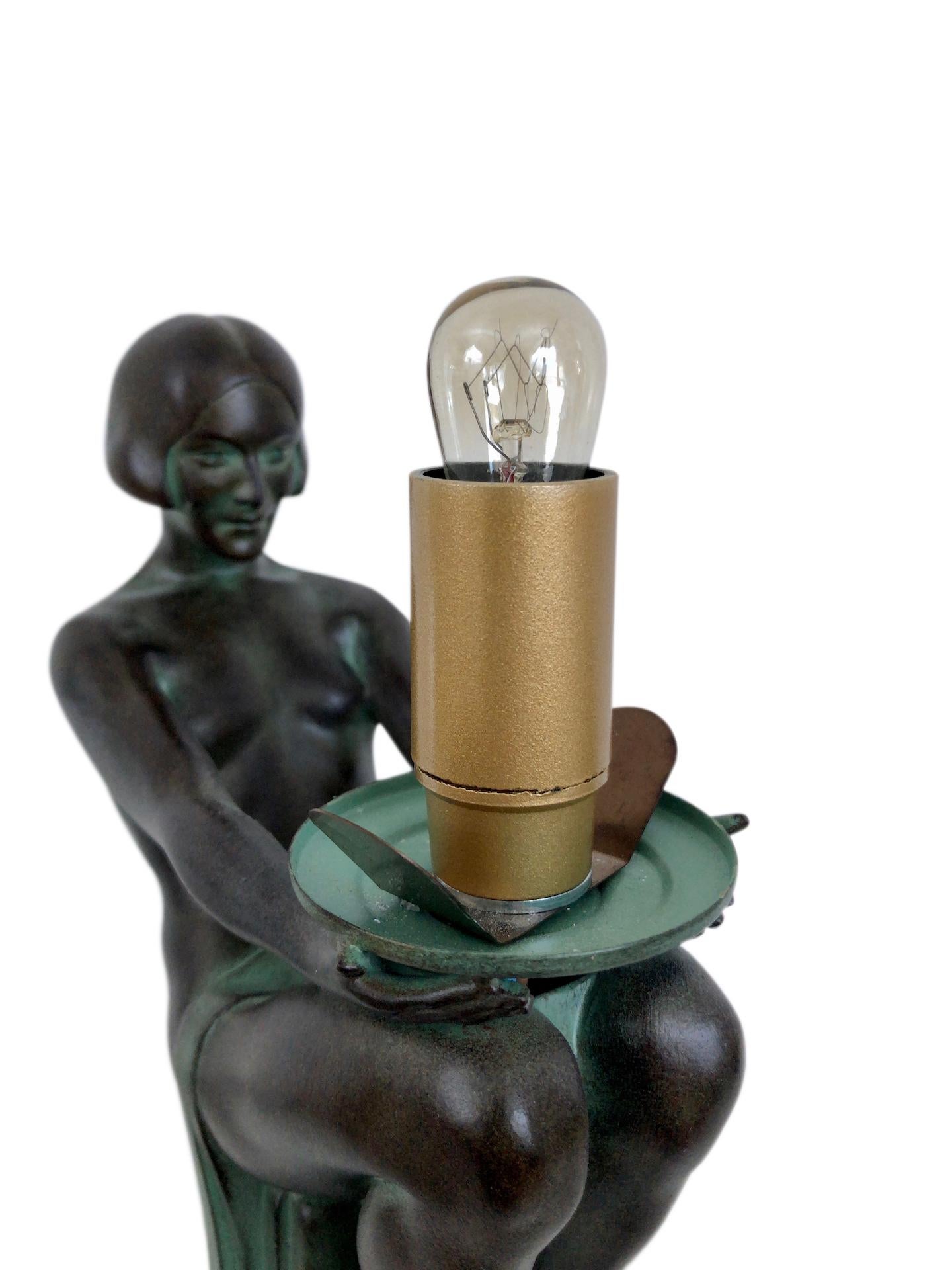 French Art Deco Style Woman Sculpture Lamp Enigme Max Le Verrier 1