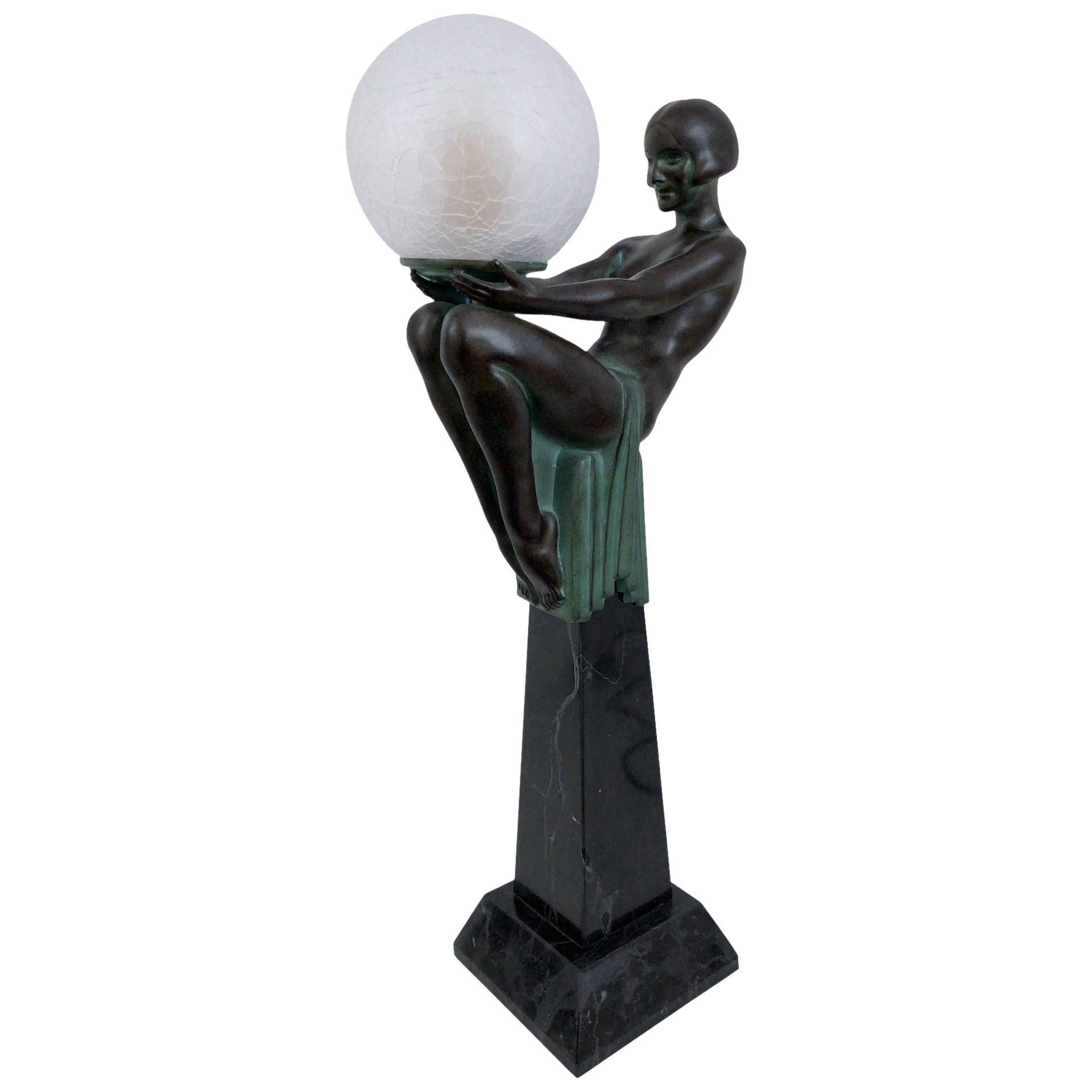 French Art Deco Style Woman Sculpture Lamp Enigme Max Le Verrier