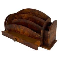 French Art Deco Style Wooden Letter Holder Burled Amboyna Wood