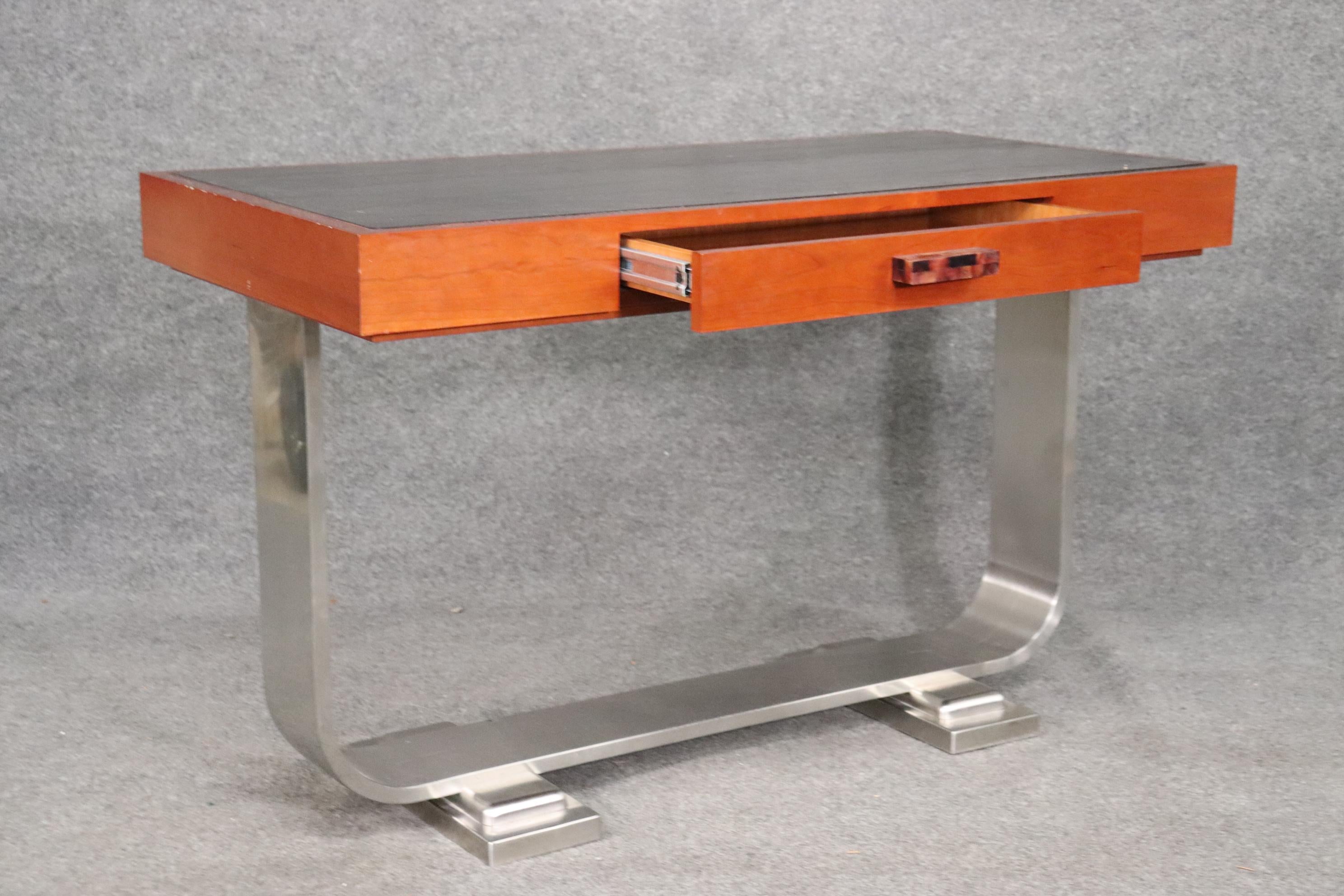 French Art Deco Style Writing Table with Steel Base 2