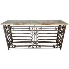 French Art Deco Style Wrought Iron Console with Onyx Top